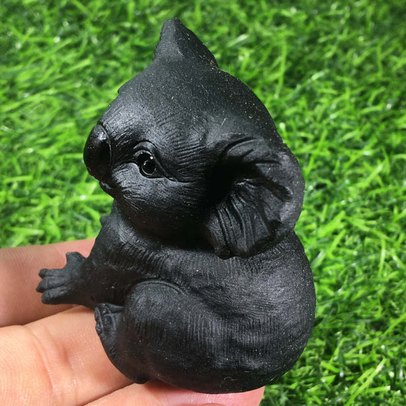 2.3“ Natural Hand Carved Quartz Crystal Obsidian Skull Reiki koala 1PC