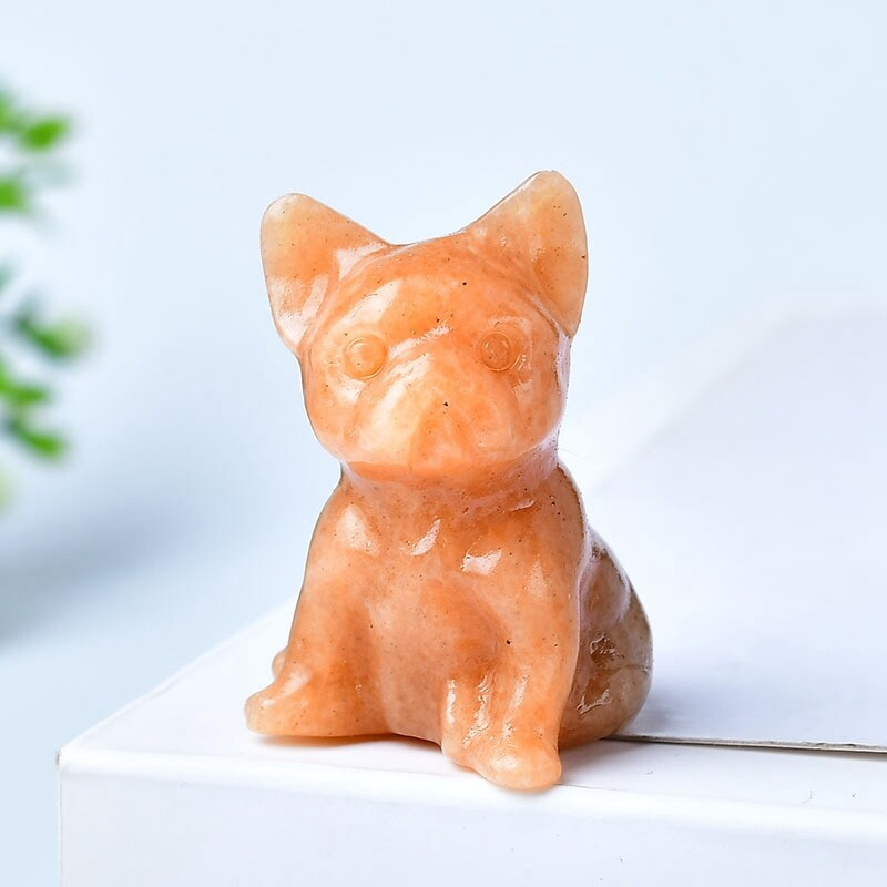3cm Natural Quartz Crystal Carved Rough Stone French Bulldog Energy Animal Decor