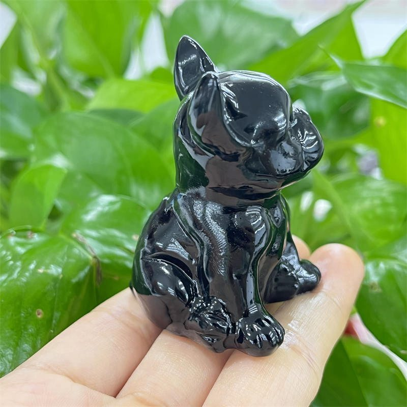 Natural Quartz Crystal Carved Rough Stone French Bulldog Healing Animal Decor