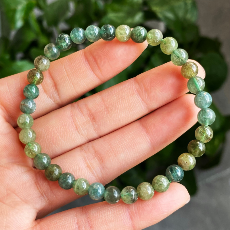 5.8mm 2pcs Genuine Natural Green Kunzite Crystal Round Beads Bracelet