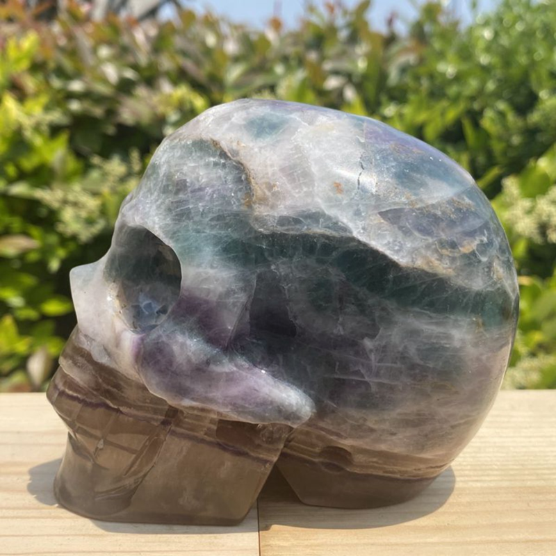 1257g Natural Beantiful Fluorite Quartz Skull Hand Carved Crystal Healing Skull