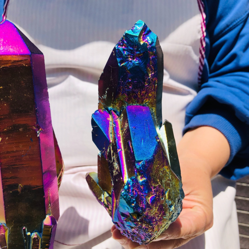 2pieces4.18LB Color Flame Electroplate Quartz Crystal Specimen Healing point 484