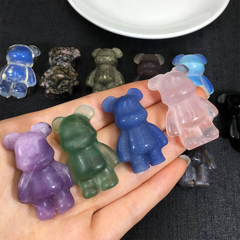Natural Quartz Crystal Gloomy Little Bear Healing Gemstone Skull Carved Animal