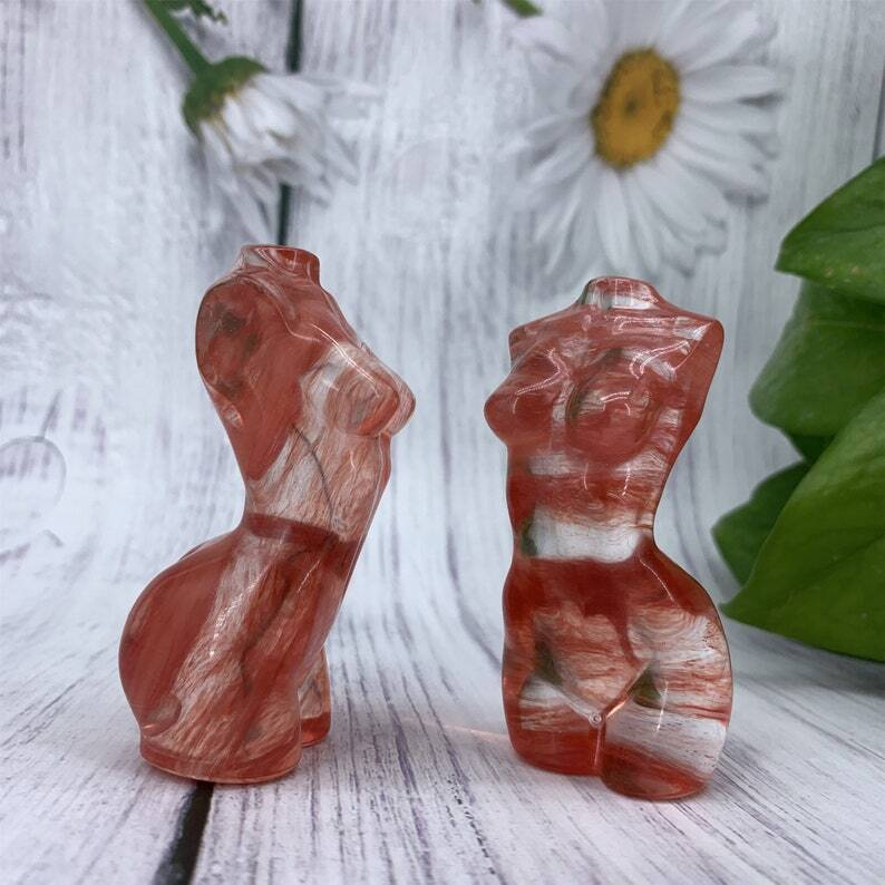 1PC Red Melting Stone Goddess Crystal Carved Reiki Heal Collection Heal gift