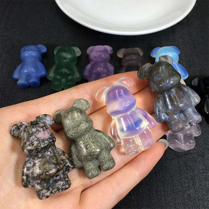 Natural Quartz Crystal Gloomy Little Bear Healing Gemstone Skull Carved Animal