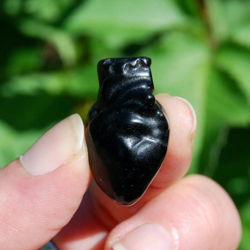 ONE 1.25in Gold Sheen Obsidian Anatomical Heart, Realistic Crystal Carving