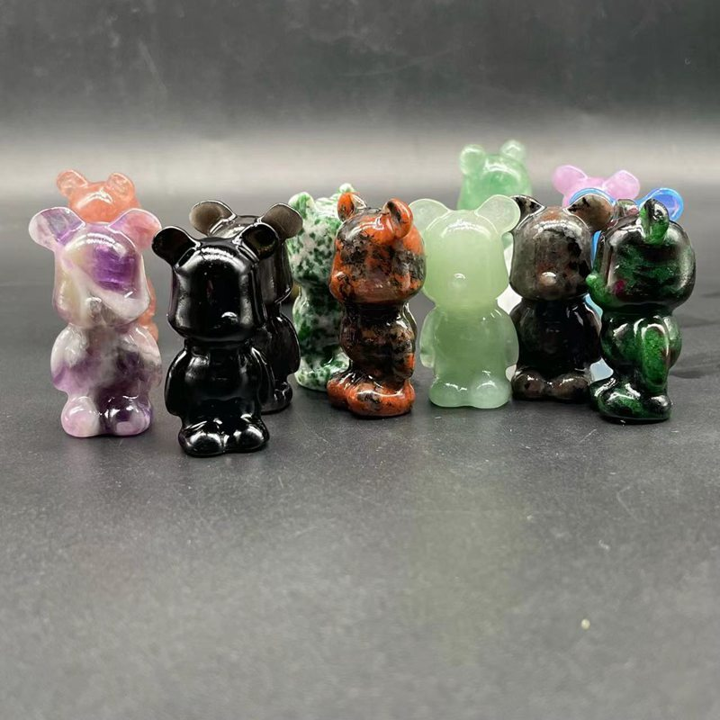 Natural Quartz Crystal Gloomy Little Bear Healing Gemstone Skull Carved Animal