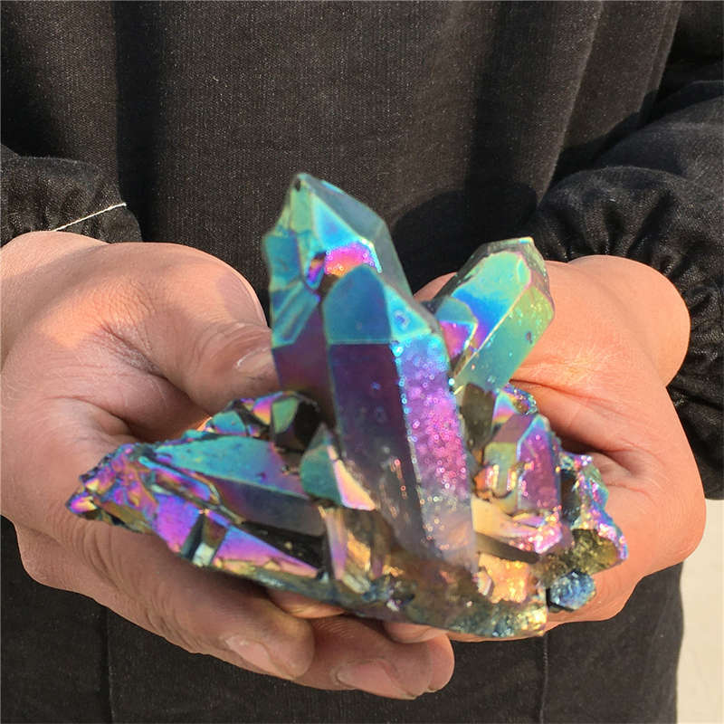 290g Electroplate Rainbow cluster quartz crystal mineral specimen reiki healing