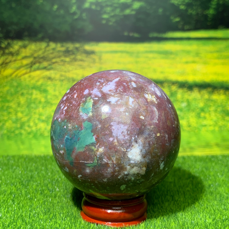 246GNatural Marine Jasper Quartz Ball Crystal Ball Mineral Specimen Restoration