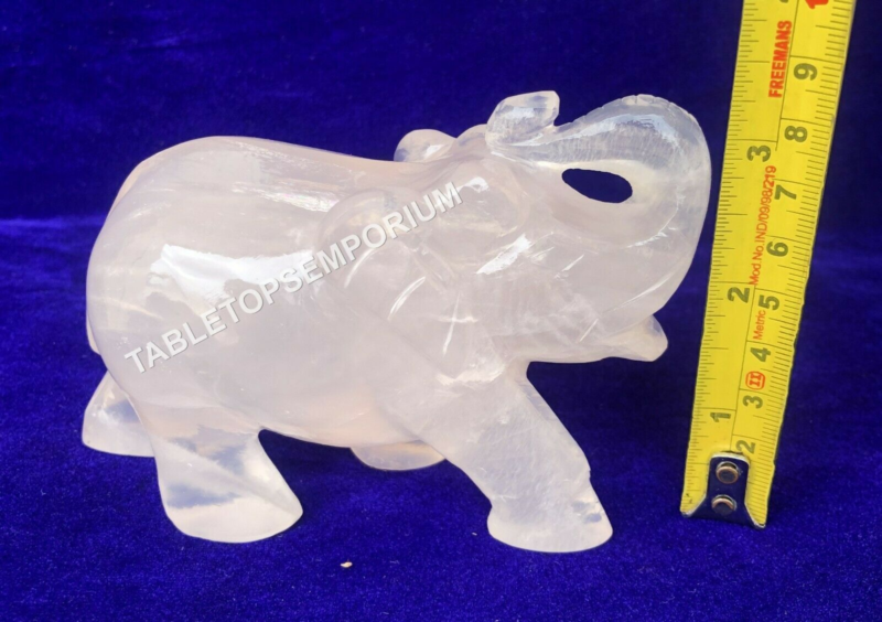 3" Crystal Rose Quartz Elephant Salute Pose Sculpture Best Good Luck Gift Decor
