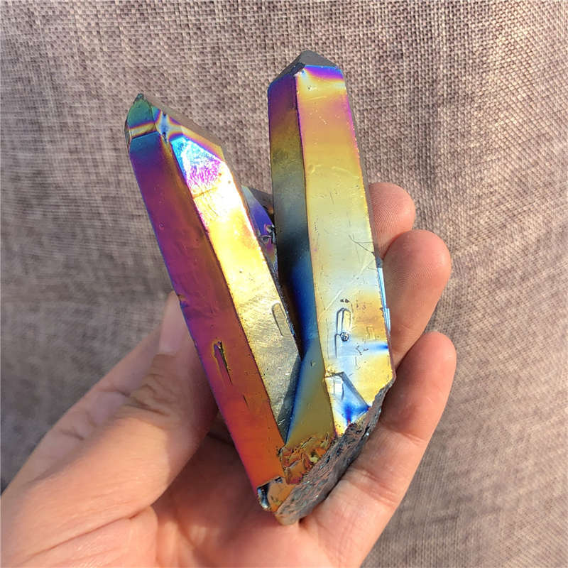 210g Electroplate Rainbow cluster quartz crystal mineral specimen reiki healing