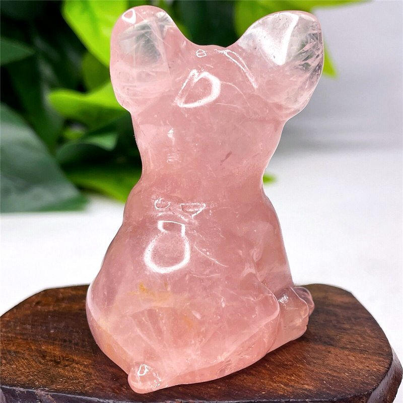 Natural Quartz Crystal Carved Rough Stone French Bulldog Healing Animal Decor