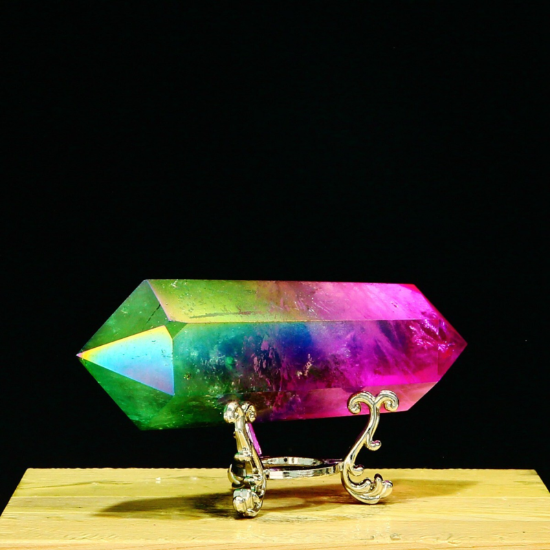 233g Natural Crystal Electroplated Rainbow Quartz Tower Double Wand Point Reiki