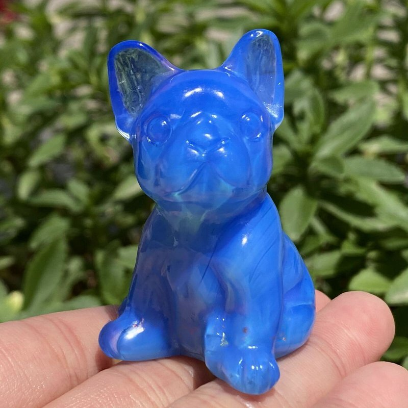 Natural Quartz Crystal Carved Rough Stone French Bulldog Healing Animal Decor