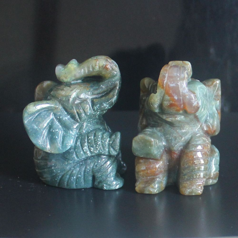 Carved gemstone crystal sitting elephant figurine animal carving home decor 2''