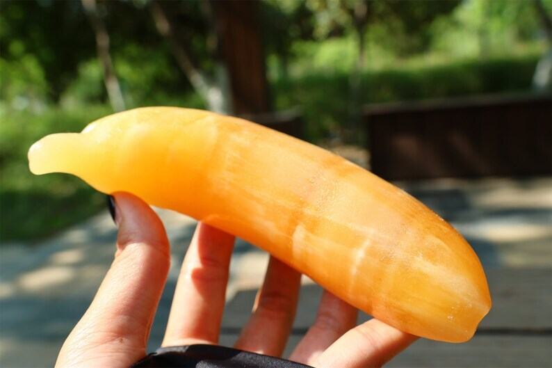 5.7" Natural Geode Stone Carved Banana Reiki Crystal Skull Decor Crystal Gift 1x