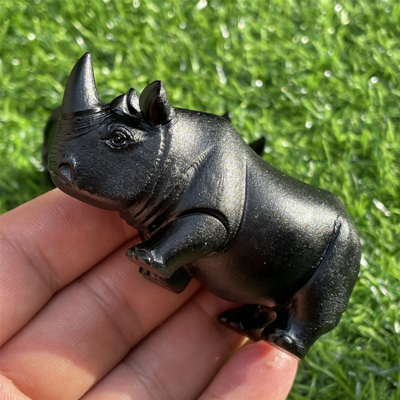 2.3“ Natural rhino Carved Quartz Crystal Obsidian Skull Healing care 1PC