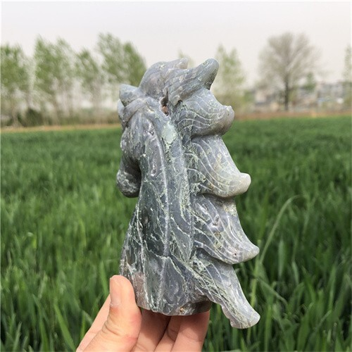 530g Natural Moss Agate Unicorn Carved Reiki Quartz Crystal Skull Figurines Crys