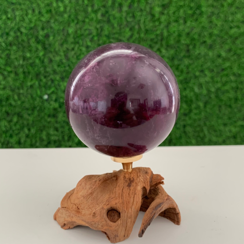 420GNatural Fluorite Ball Colorful Quartz Crystal Gem Repair+Bracket