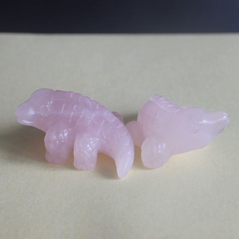 1.6'' Carved crystal rose quartz crocodilian figurine animal carving decor