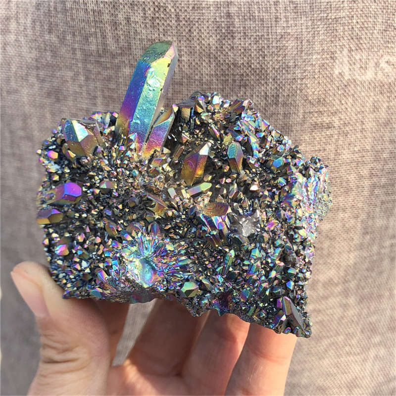 200g Electroplate Rainbow cluster quartz crystal mineral specimen reiki healing