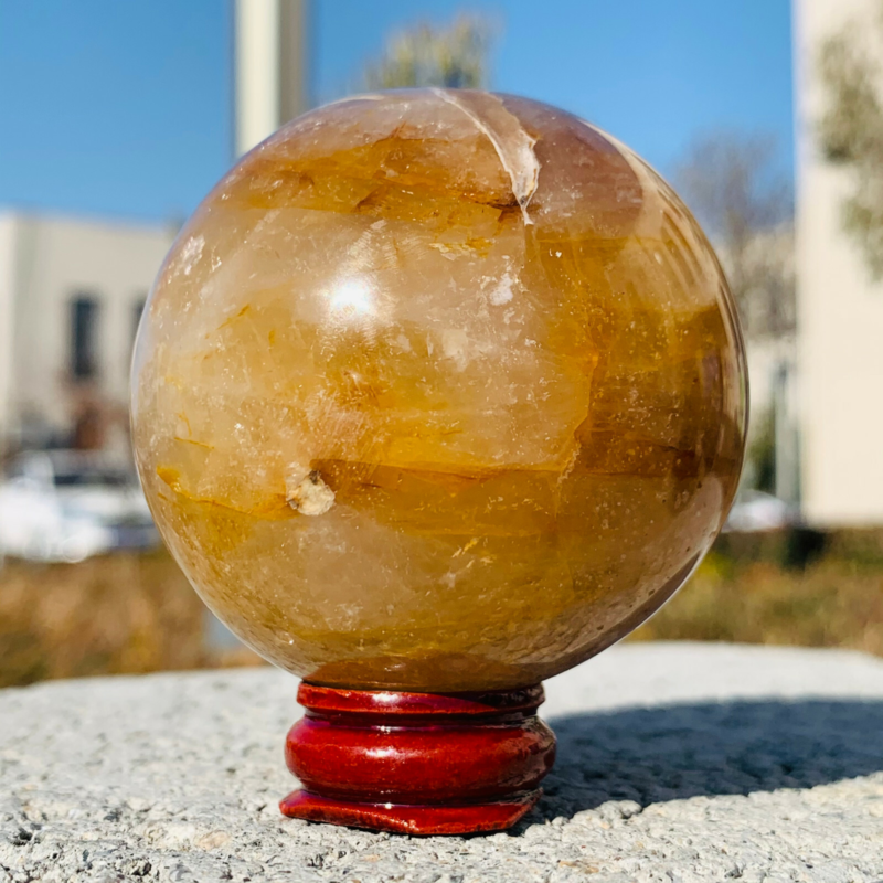270g Natural Yellow Gum Flower Ball Crystal Sphere Quartz Healing