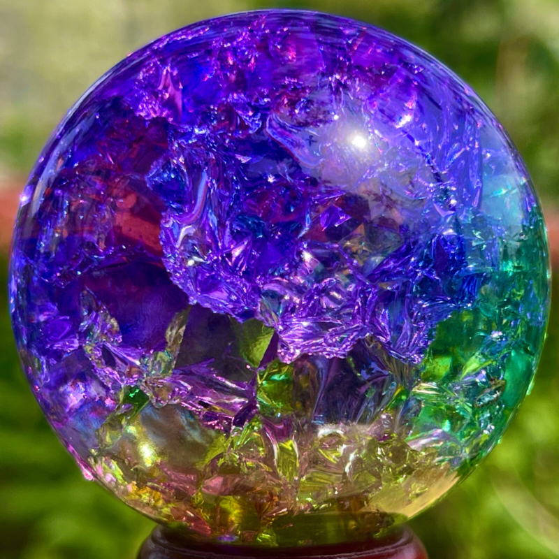 168G Natural Titanium Rainbow Quartz sphere Crystal ball Healing