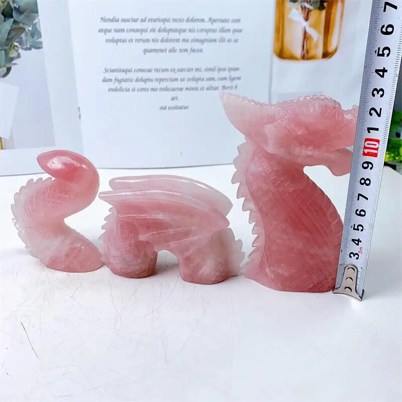 Natural Rose Quartz Swimming Dragon Crystal Handmade Carved Polished Animal