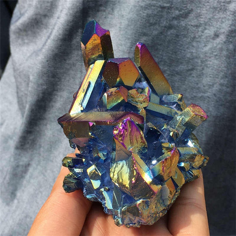 240g Electroplate Rainbow cluster quartz crystal mineral specimen reiki healing