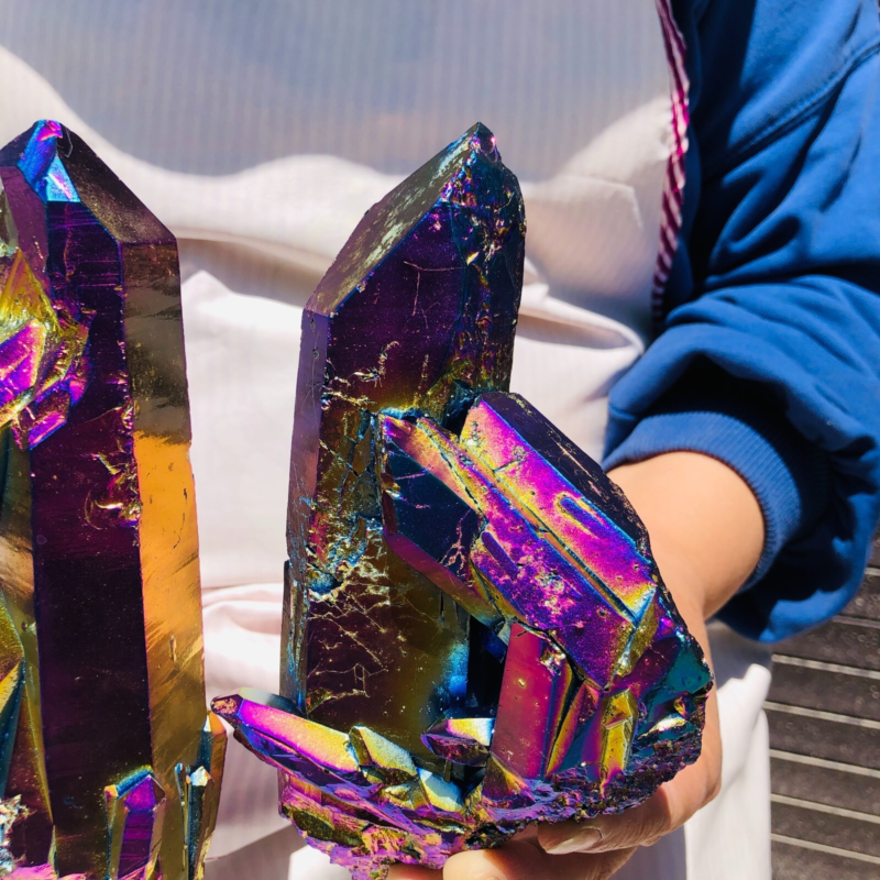 2pieces4.18LB Color Flame Electroplate Quartz Crystal Specimen Healing point 484