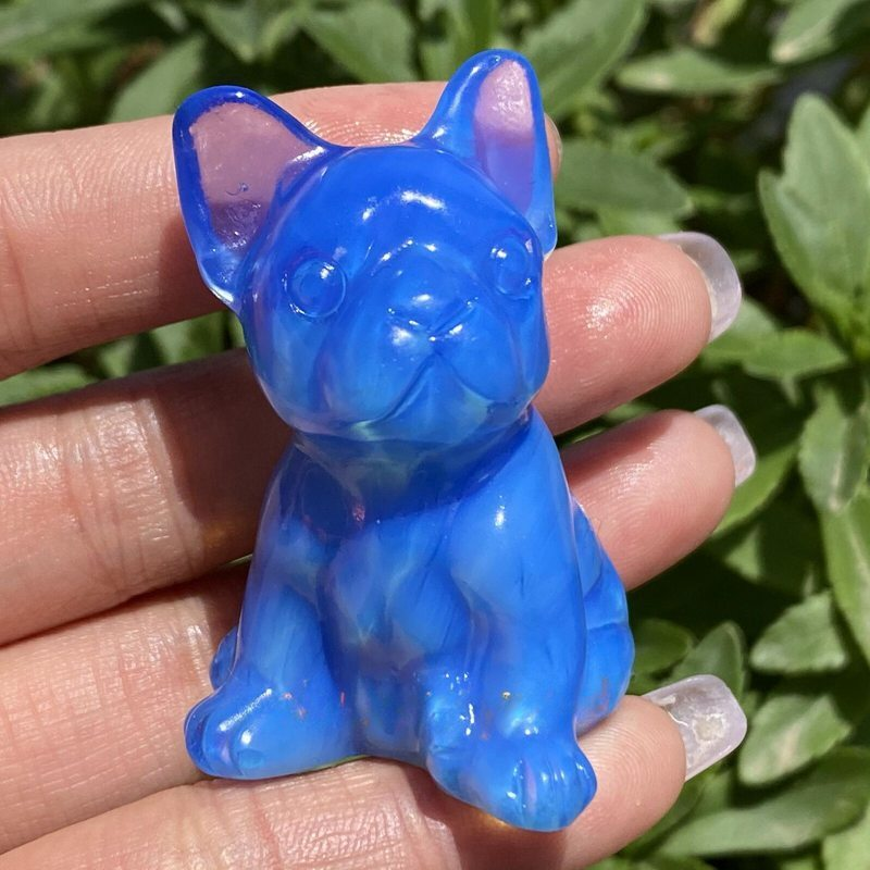 3cm Natural Quartz Crystal Carved Rough Stone French Bulldog Energy Animal Decor