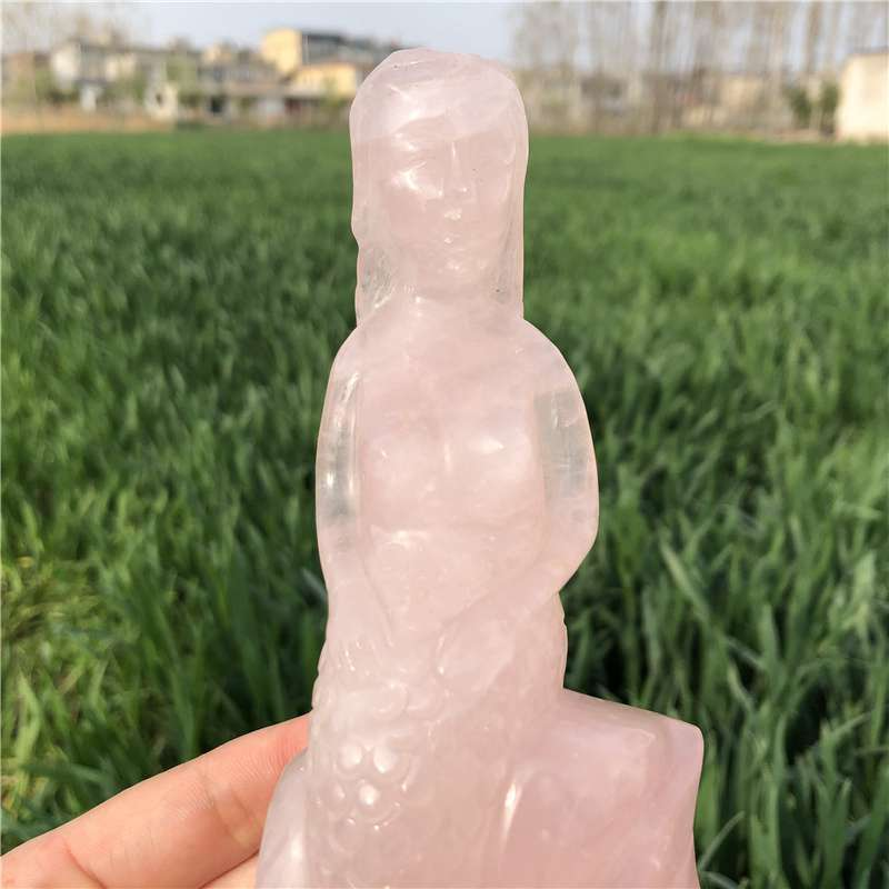 0.51kg Natural rose quartz mermaid carved Quartz Crystal skull Healing