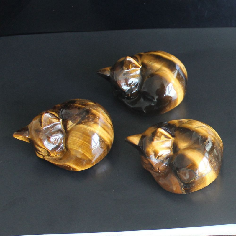 Carved crystal gemstone crystal sleeping cat figurine animal statue decor 2''