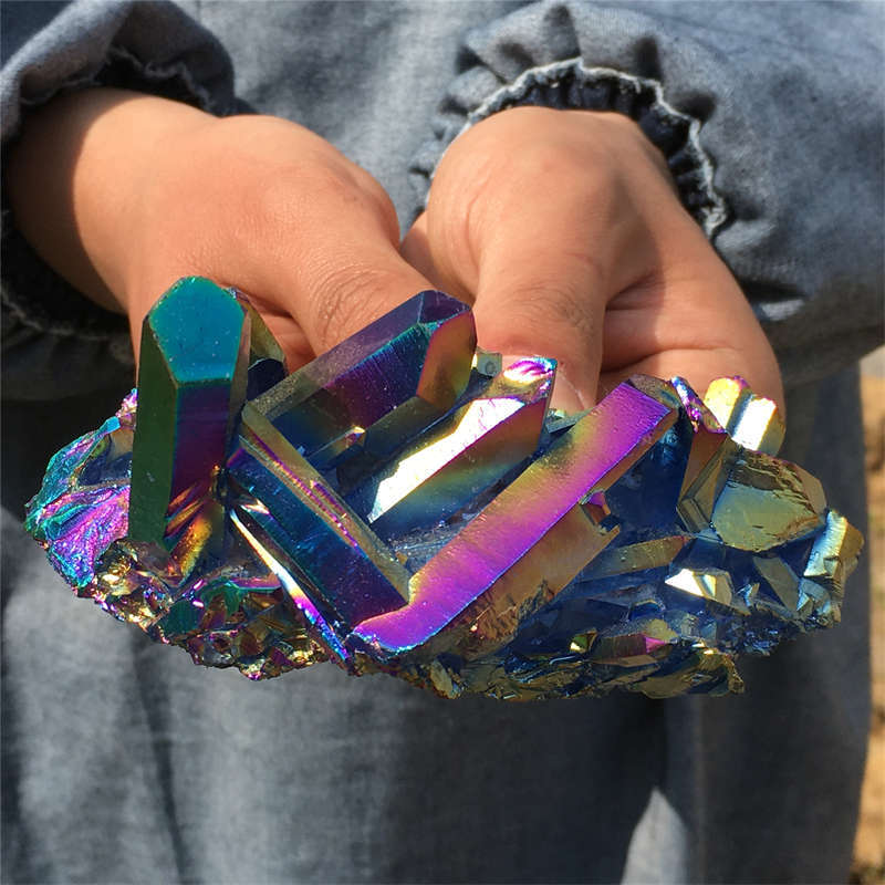 240g Electroplate Rainbow cluster quartz crystal mineral specimen reiki healing