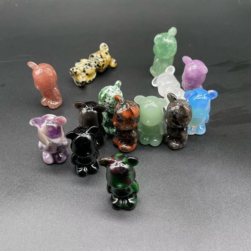 Natural Quartz Crystal Gloomy Little Bear Healing Gemstone Skull Carved Animal