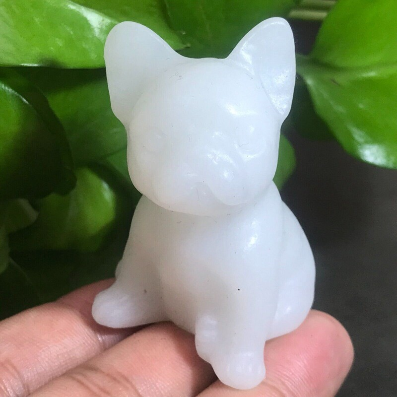 3cm Natural Quartz Crystal Carved Rough Stone French Bulldog Energy Animal Decor