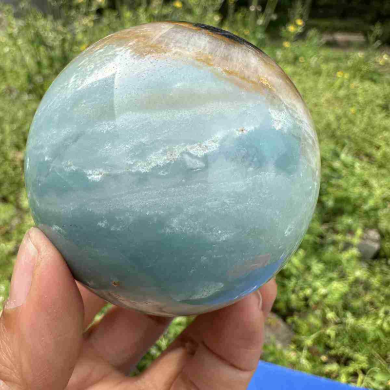 375g Natural Amazonite Quartz Sphere Crystal Polished Ball Reiki Healing Decor