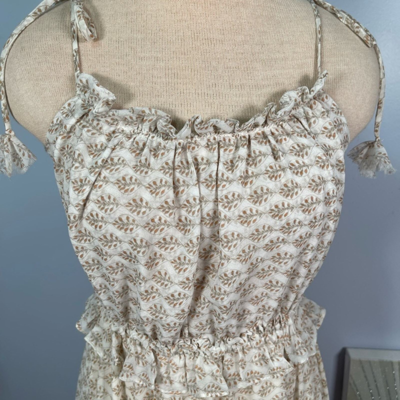 NWT MISA Los Angeles Floral Paisley Dionica Ruffle Trim Tiered Midi Dress Sz M