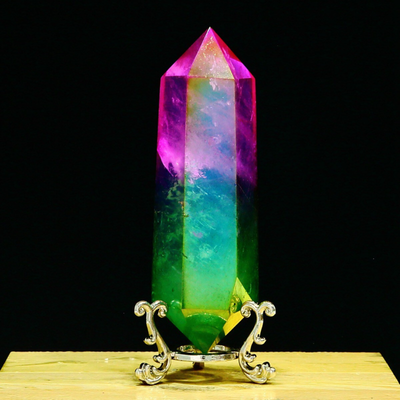 233g Natural Crystal Electroplated Rainbow Quartz Tower Double Wand Point Reiki