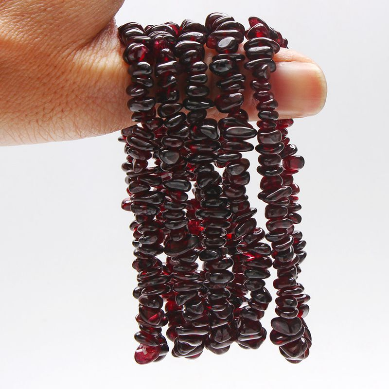 Natural Red Garnet Quartz Crystal Chakra Chip Stone Stretch Bracelet Reiki Gift