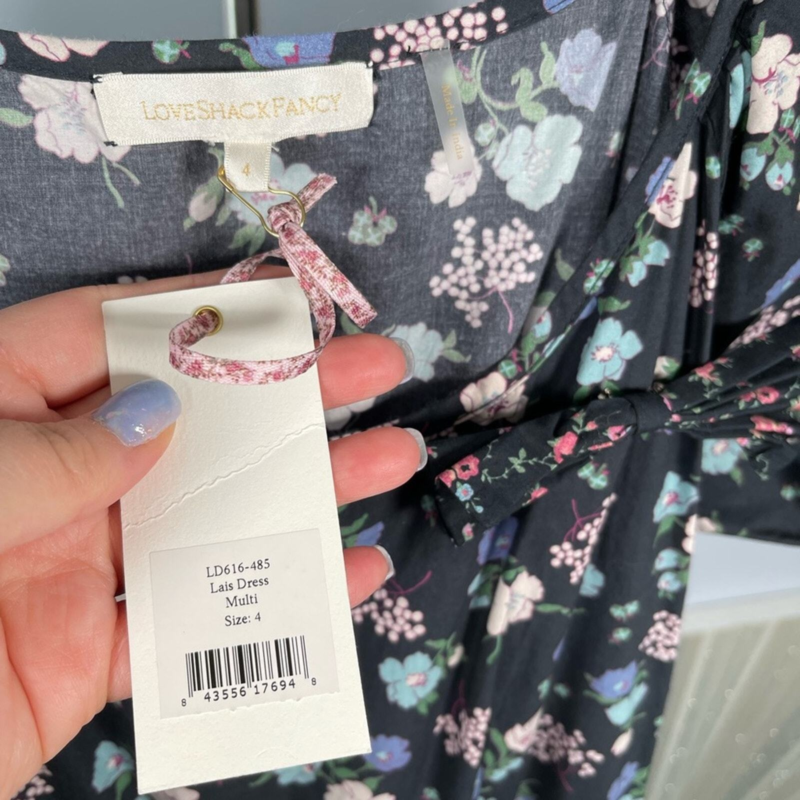 NWT LoveShackFancy Lais Floral Mixed Pattern Puff Sleeve Maxi Dress & Bow Size 4