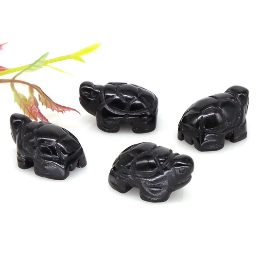 5Pcs Natural Obsidian Quartz Carved Longevity Tortoise Crystal Animal Ornament