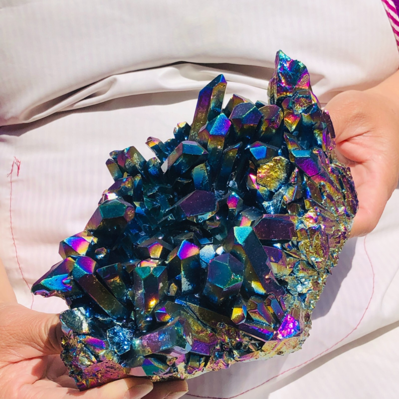 3.67LB Color Flame Aura Electroplate Quartz Crystal Specimen Healing point 474