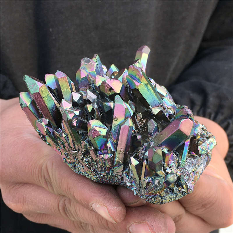 210g Electroplate Rainbow cluster quartz crystal mineral specimen reiki healing