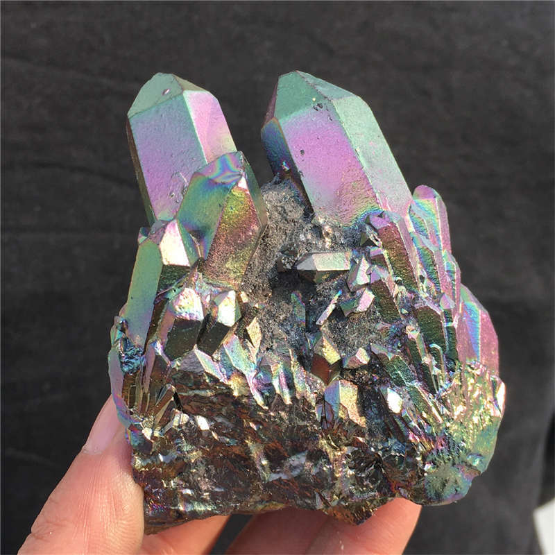 210g Electroplate Rainbow cluster quartz crystal mineral specimen reiki healing