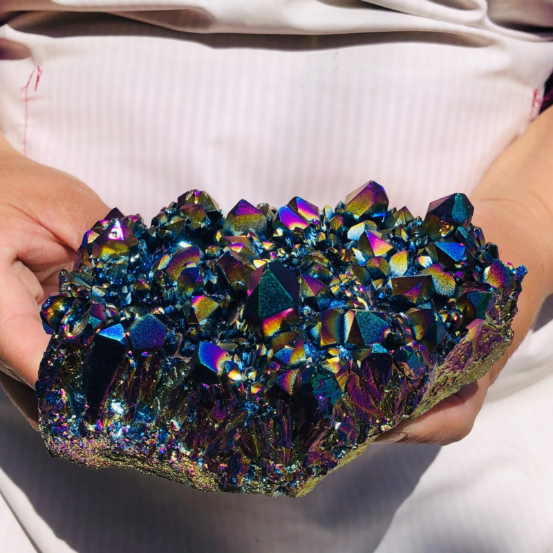 2.31LB Color Flame Aura Electroplate Quartz Crystal Specimen Healing point 477