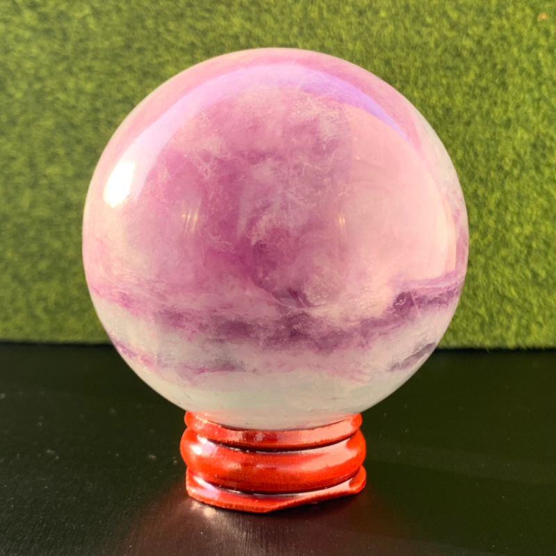 336G Natural Fluorite ball Colorful Quartz Crystal Gemstone Healing + Stand