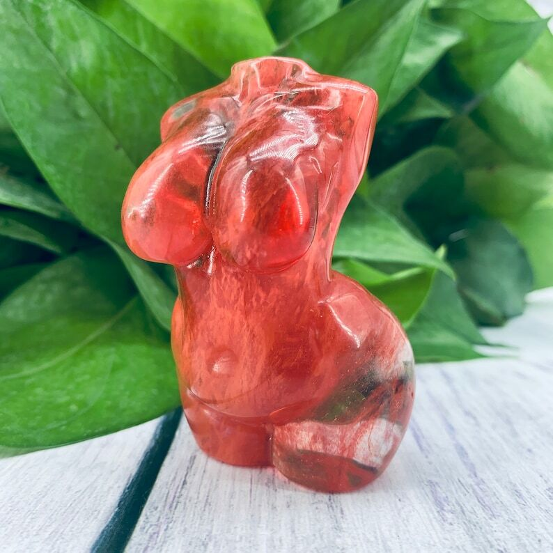 1pc Red Melting Stone Plumpy Goddess Crystal Carving Decoration Collection Heal