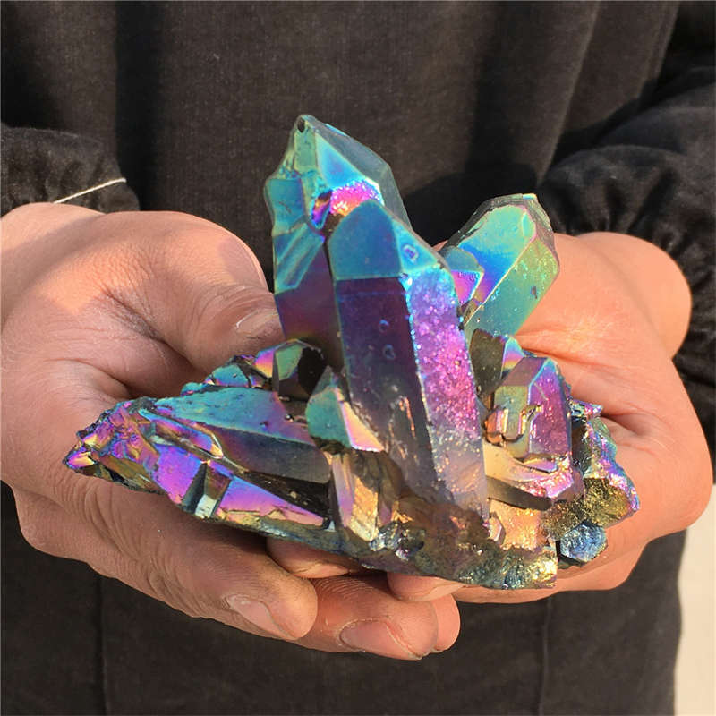 290g Electroplate Rainbow cluster quartz crystal mineral specimen reiki healing