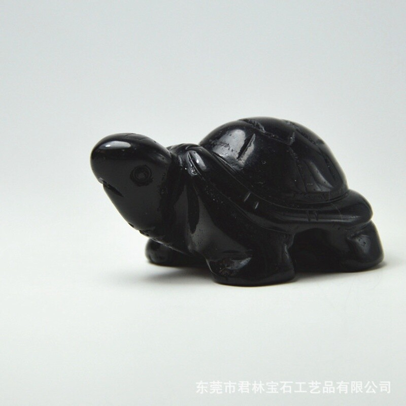 Natural Obsidian Quartz Carved Longevity Tortoise Crystal Animal Turtle Ornament